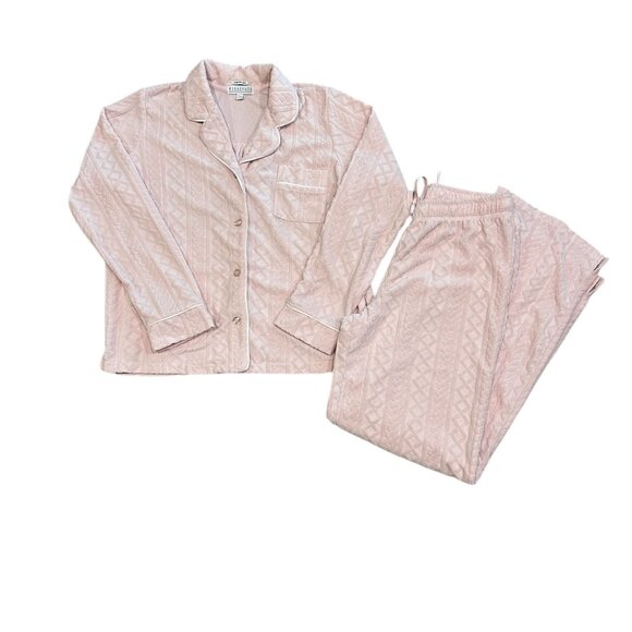 PJ Salvage Women's Pink Verry Terry Velvet Pajama Set Plush Cozy Loungewear M - Picture 2 of 9